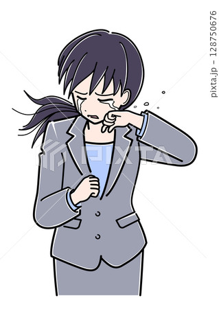 涙をぬぐっているスーツのOLさん（上半身） 128750676