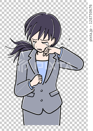 涙をぬぐっているスーツのOLさん（上半身） 128750676
