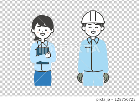 穿著工作服的男女插畫 128750725