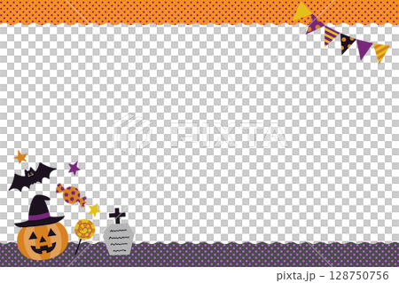Cute Halloween border design with polka dot background 128750756