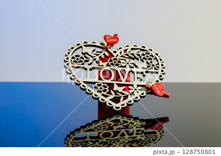Decorative heart made of wood Decorative heart made of wood 128750801