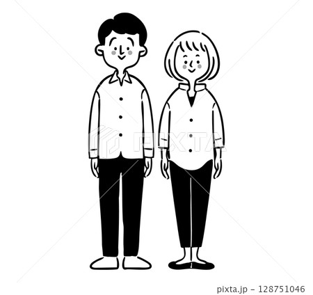 男性と女性　父と母（モノクロ）ベクター 128751046
