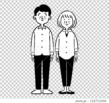 男性と女性　父と母（モノクロ）ベクター 128751046