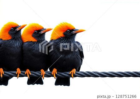 Three birds sitting on a wire 128751266
