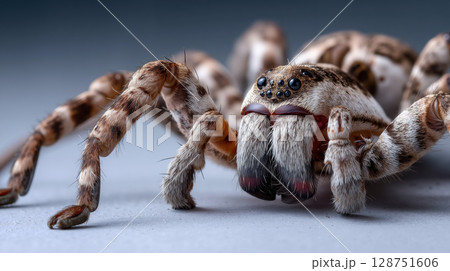 A close up of a spider on a gray surface 128751606
