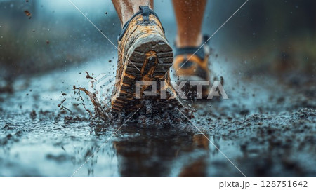 Mud race runner's muddy feet Mud race runner's muddy feet 128751642