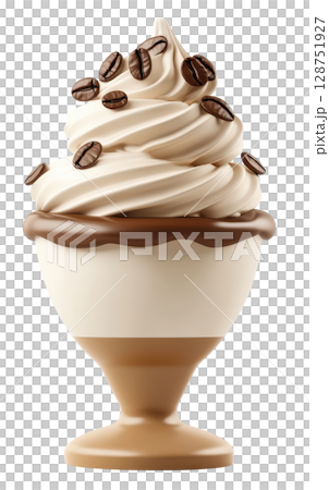 Coffee ice cream 3d isolated on white background, PNG transparent clipart. 128751927