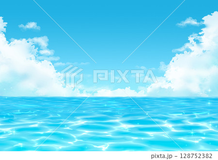 爽やかな青空と海　水面　海面　背景イラスト　風景　ブルー 128752382