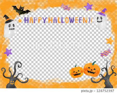 Halloween watercolor illustration frame orange Halloween watercolor illustration frame orange 128752397