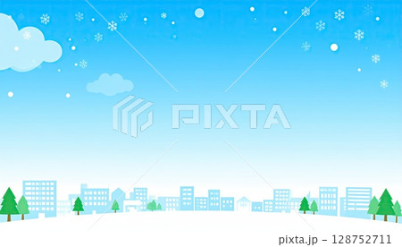 《AI画像》雪の積もる冬の都市風景 128752711