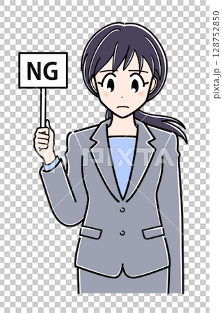 NGの札を持つスーツのOLさん（上半身） 128752850