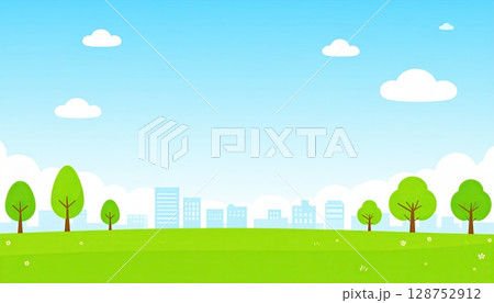 《AI画像》青空が広がる春の都市風景 128752912