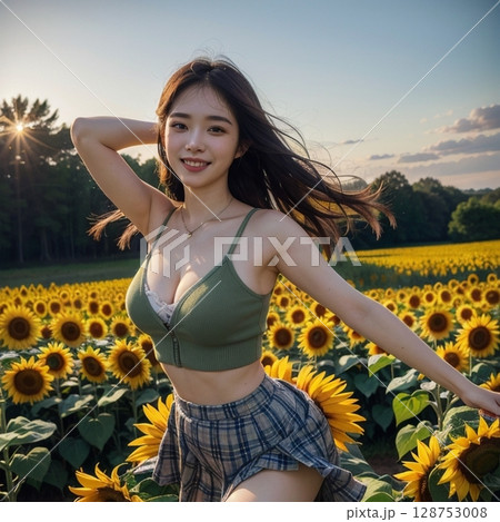 黄昏て、 ひまわり畑の笑顔!! 黄昏て、 ひまわり畑の笑顔!! 128753008