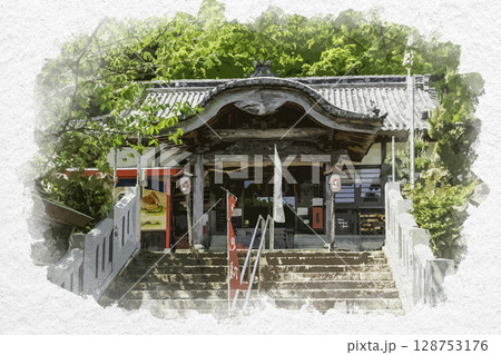 水彩画風 徳島市寺町 春日神社 社殿 徳島県徳島市 水彩画風 徳島市寺町 春日神社 社殿 徳島県徳島市 128753176