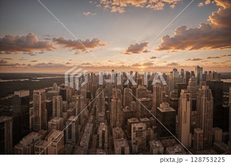 ロックから見えるダウンタウンの夕景 128753225