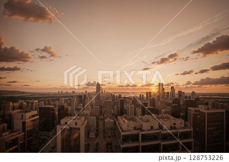 ロックから見る夕暮れのダウンタウン 128753226