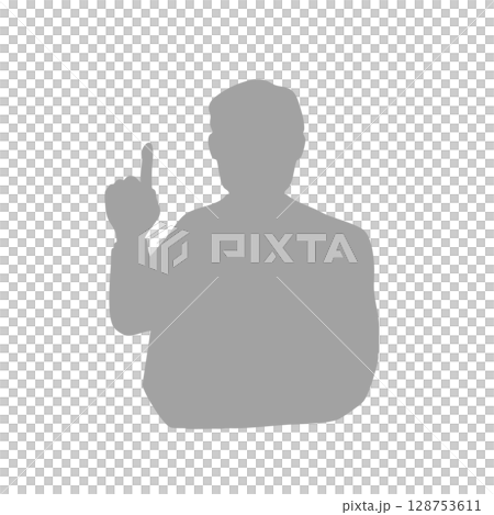 一位老人舉起食指解釋的剪影插圖 - 灰色 128753611