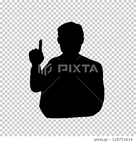 一位老人用食指向上解釋的剪影插圖 128753614