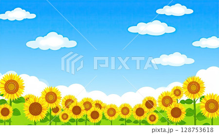《AI画像》青空と満開のひまわり 128753618