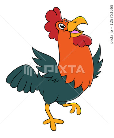 Cartoon funny rooster on white background of illustration Cartoon funny rooster on white background of illustration 128753668