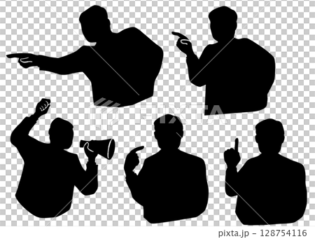 Silhouette illustration set of senior men pointing and asserting 128754116