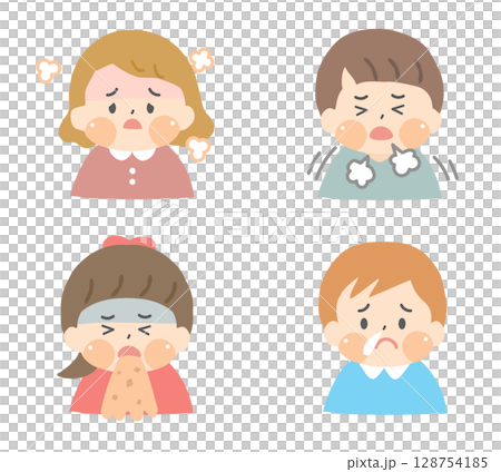 Illustration set of unwell children Illustration set of unwell children 128754185