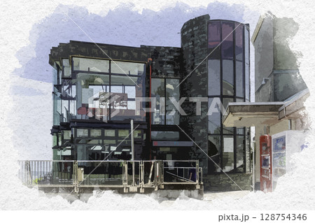 水彩画風 徳島眉山ロープウェイ山頂口展望台 徳島県徳島市 水彩画風 徳島眉山ロープウェイ山頂口展望台 徳島県徳島市 128754346