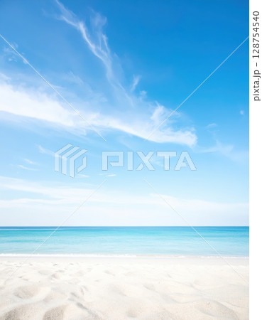 《AI画像》真っ青な海と空をぼかした清涼感のある素材 128754540