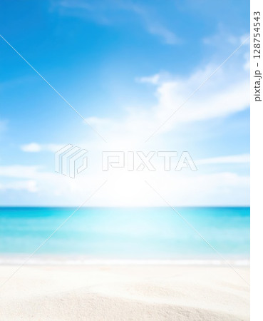 《AI画像》真っ青な海と空をぼかした清涼感のある素材 128754543