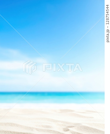 《AI画像》真っ青な海と空をぼかした清涼感のある素材 128754544