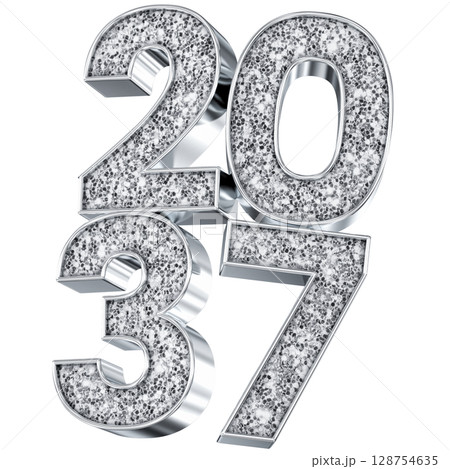 silver number 2037 3d render 128754635