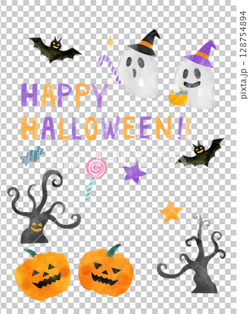 萬聖節水彩插圖集 萬聖節水彩插圖集 128754894