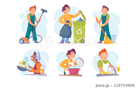 A Wide Range of Diverse Cleaning and Cooking Activities That Are Beautifully Illustrated 128754999