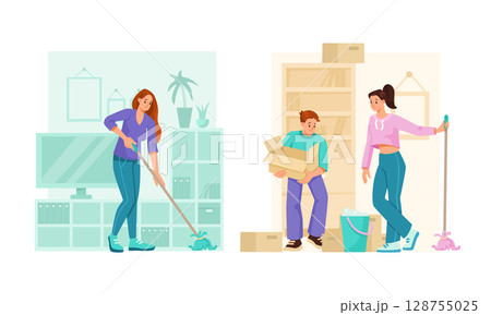 Participating in Home Cleaning and Organizing Activities for a Neat and Tidy Living Space Participating in Home Cleaning and Organizing Activities for a Neat and Tidy Living Space 128755025
