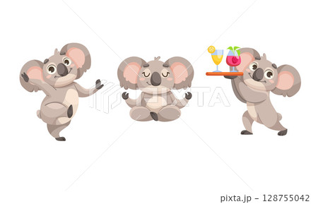 Cheerful and Fun Playful Koala Characters Having a Great Time Enjoying Refreshing Drinks Cheerful and Fun Playful Koala Characters Having a Great Time Enjoying Refreshing Drinks 128755042