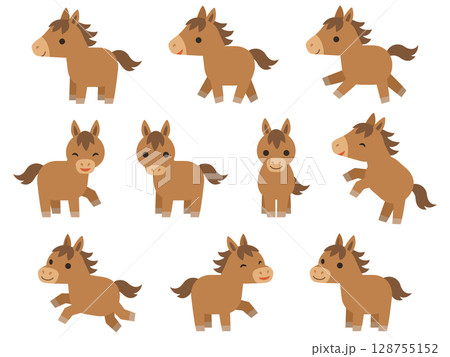 馬のデフォルメキャラクターのイラストセット 128755152