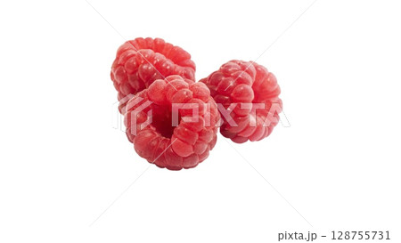 Raspberries isolated on white background. Sweet ripe fresh delicious raspberry, summer berry, 128755731