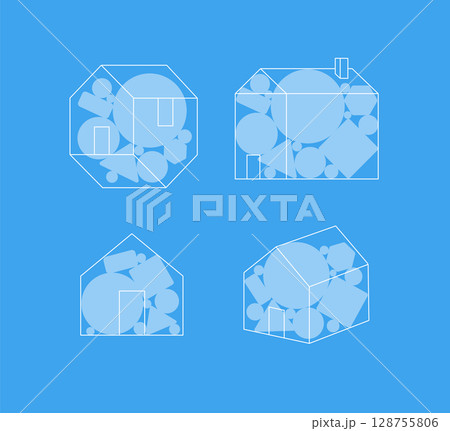 House design different shapes and form blue 128755806