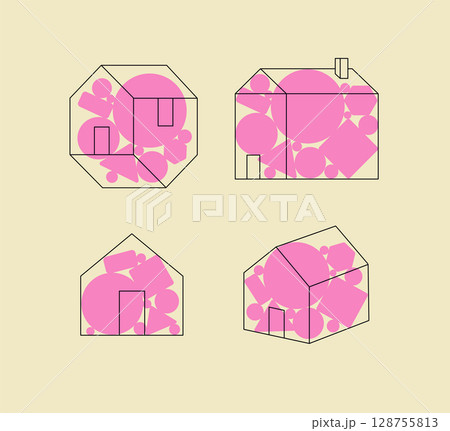 House design different shapes and form pink 128755813