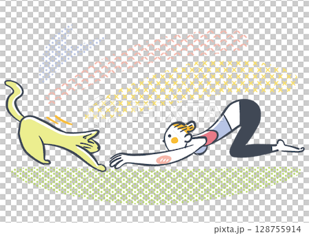ペットとの生活 猫とネコのヨガポーズを取る女性 ストックイラスト素材 ペットとの生活 猫とネコのヨガポーズを取る女性 ストックイラスト素材 128755914