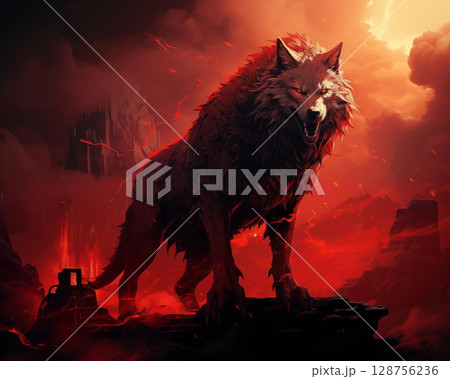 Wolf in the night of Buddha full moon 128756236