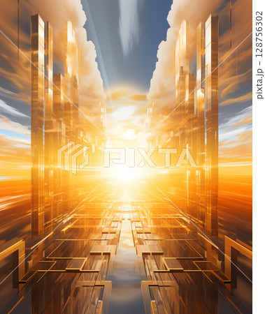 Abstract image of light shining through a door in perspective perspective. Abstract image of light shining through a door in perspective perspective. 128756302