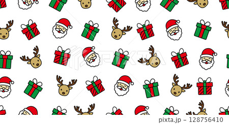 カラフルでかわいいクリスマスアイコンのシームレスパターン・背景素材 カラフルでかわいいクリスマスアイコンのシームレスパターン・背景素材 128756410