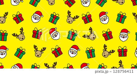 カラフルでかわいいクリスマスアイコンのシームレスパターン・背景素材 128756411