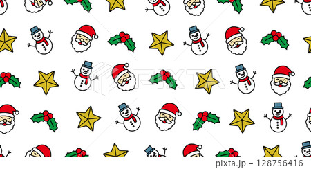 カラフルでかわいいクリスマスアイコンのシームレスパターン・背景素材 128756416