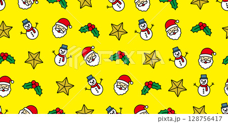 カラフルでかわいいクリスマスアイコンのシームレスパターン・背景素材 128756417