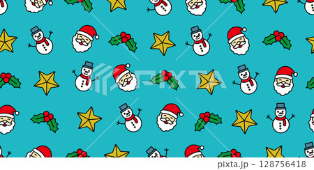 カラフルでかわいいクリスマスアイコンのシームレスパターン・背景素材 128756418
