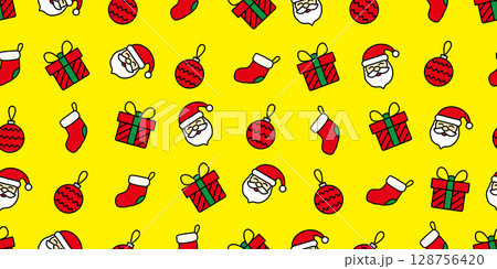 カラフルでかわいいクリスマスアイコンのシームレスパターン・背景素材 128756420