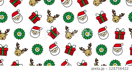 カラフルでかわいいクリスマスアイコンのシームレスパターン・背景素材 128756422