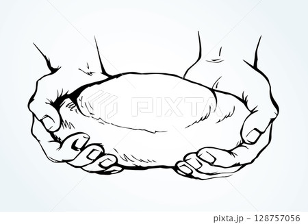 Vector drawing. Hands give a bread 128757056